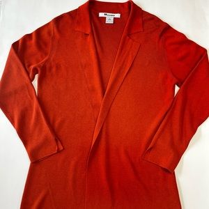 NYGARD Women’s Orange Ribbed Knit Open Front  Longline Cardigan Coat Jacket 6/8